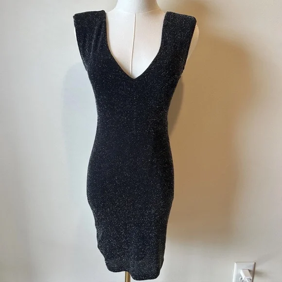 Forever 21 Sparkling Black Mini Dress with Padded Shoulders - Picture 1 of 4